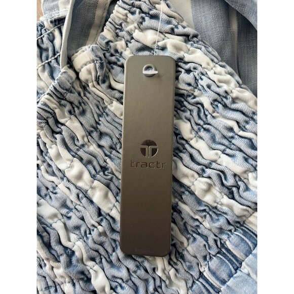 Tractr Blue & White Striped jumpsuit With Smocked Bodice & Adjustable Straps - Picture 5 of 8